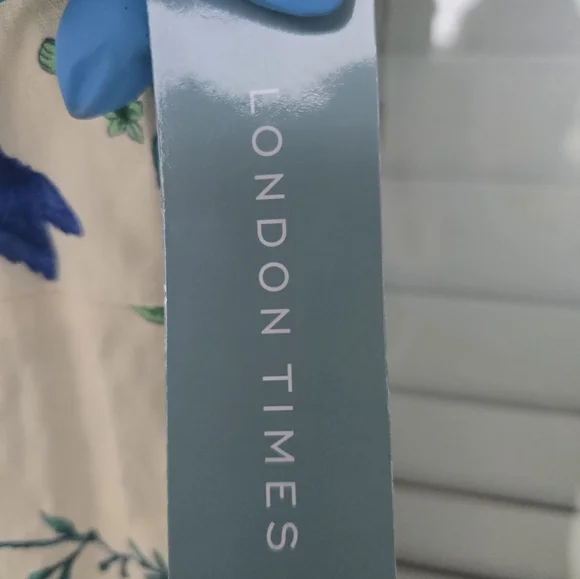 London Times Linen Blend Floral-Print Puff-Sleeve Midi Dress Sz 16 Smocked Back - Picture 5 of 15